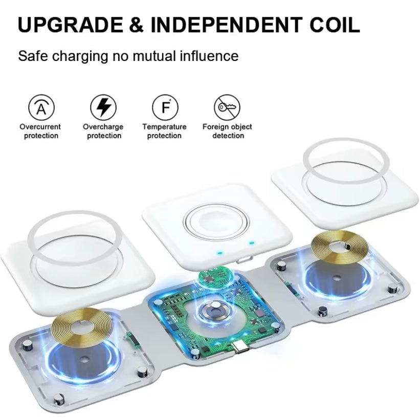 3 in 1 Wireless Charger for Apple Devices, Magnetic Foldable Charging station for iPhone 15/14/13/12, AirPods Pro 2/Pro/3, iWatch, Small Charger for Traveling