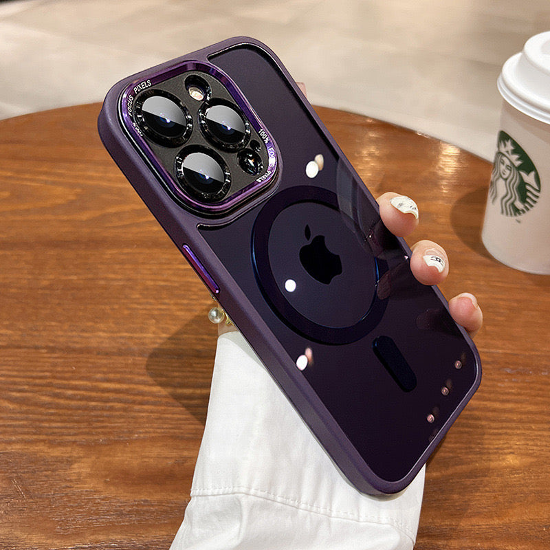 Shockproof Transparent Phone case with HD Lens Film Wireless charging MagSafe protective for iPhone 15/14/13