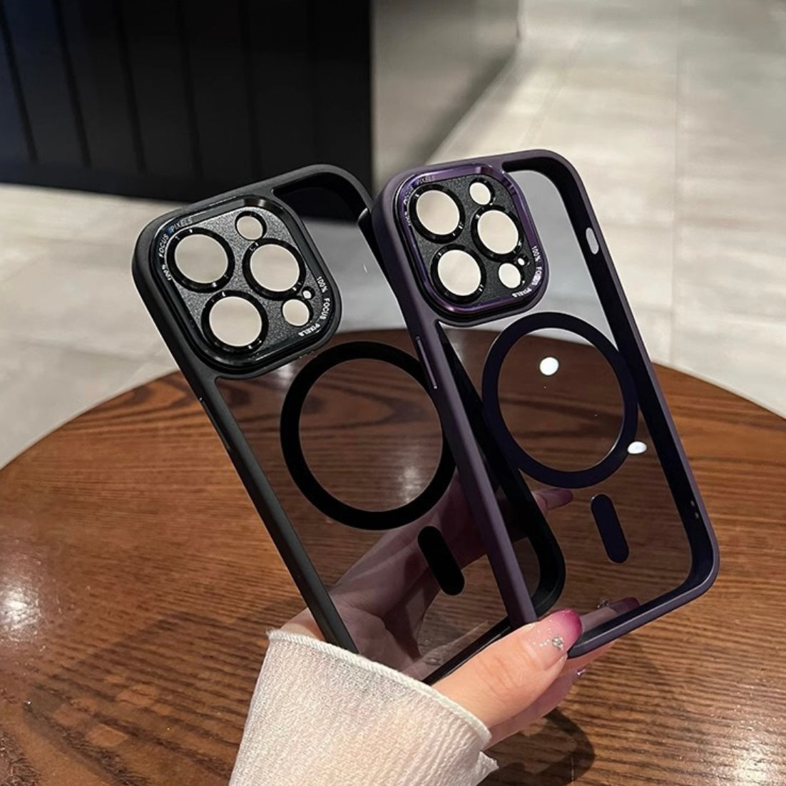Shockproof Transparent Phone case with HD Lens Film Wireless charging MagSafe protective for iPhone 15/14/13