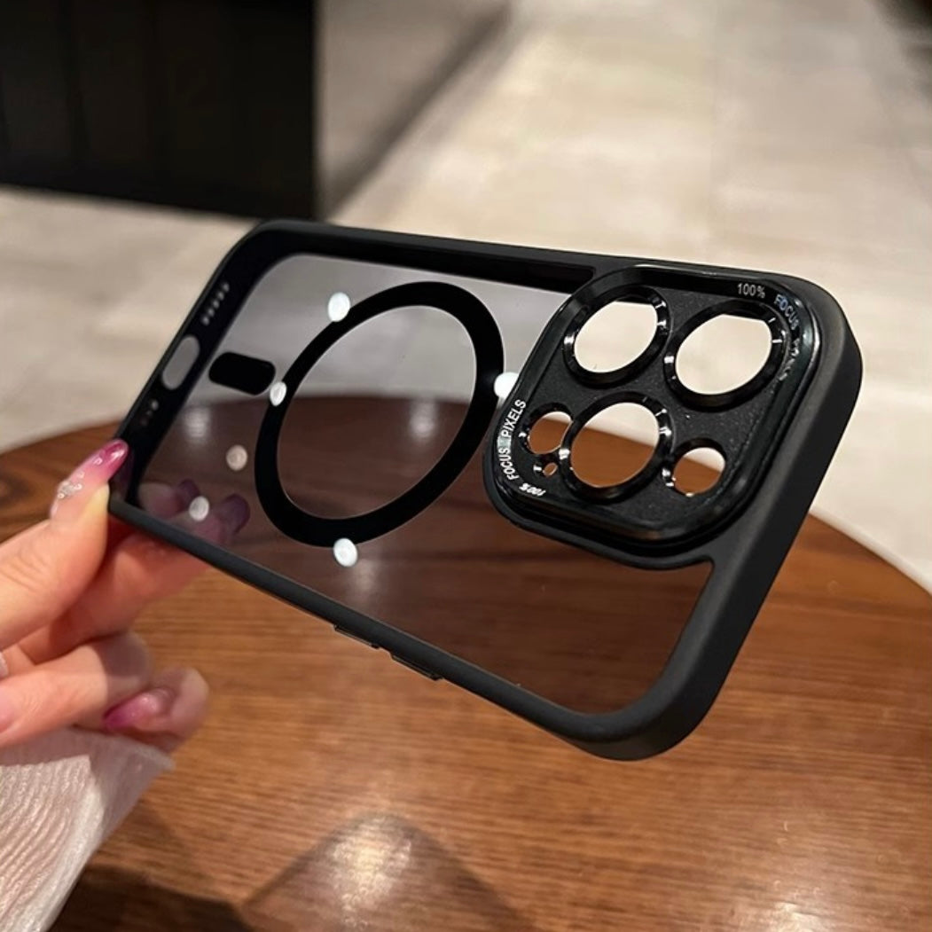 Shockproof Transparent Phone case with HD Lens Film Wireless charging MagSafe protective for iPhone 15/14/13