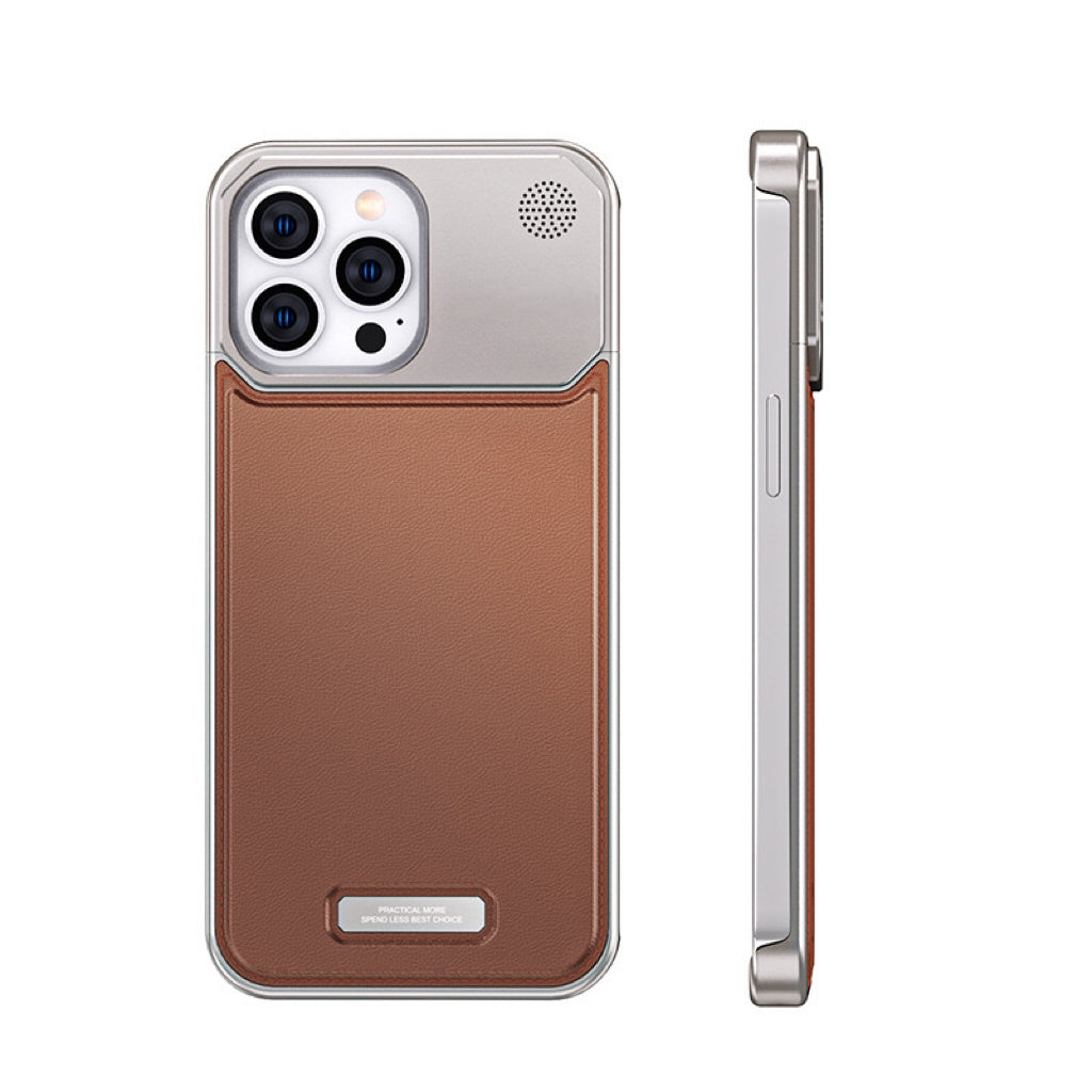 Aluminum Alloy Leather Frameless Aromatherapy iPhone Case Shockproof Cover,Grey Brown