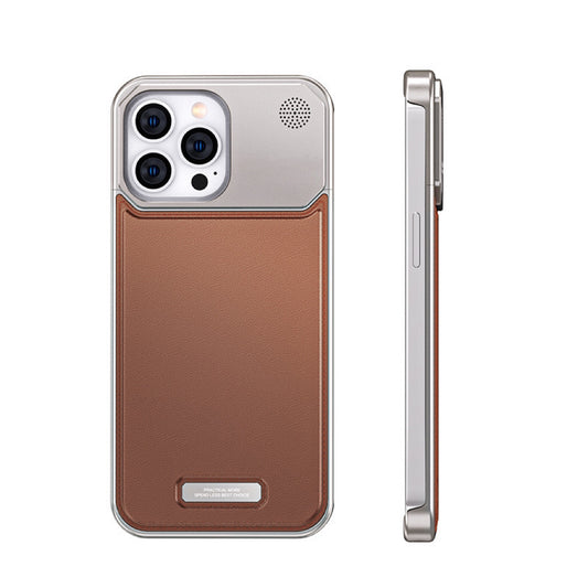 Aluminum Alloy Leather Frameless Aromatherapy iPhone Case Shockproof Cover,Grey Brown