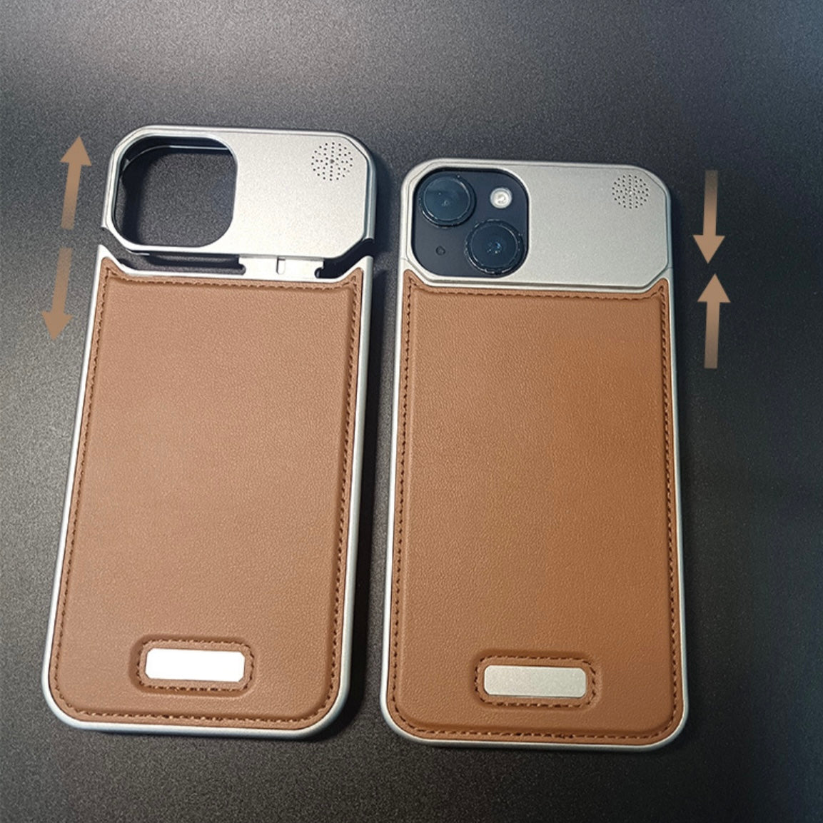Aluminum Alloy Leather Frameless Aromatherapy iPhone Case Shockproof Cover,Grey Brown