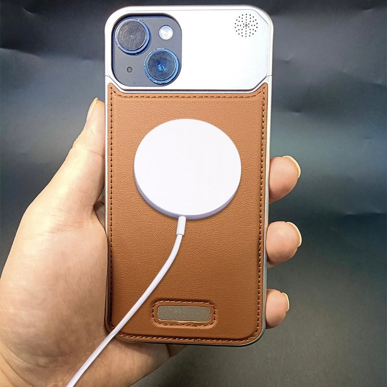 Aluminum Alloy Leather Frameless Aromatherapy iPhone Case Shockproof Cover,Grey Brown