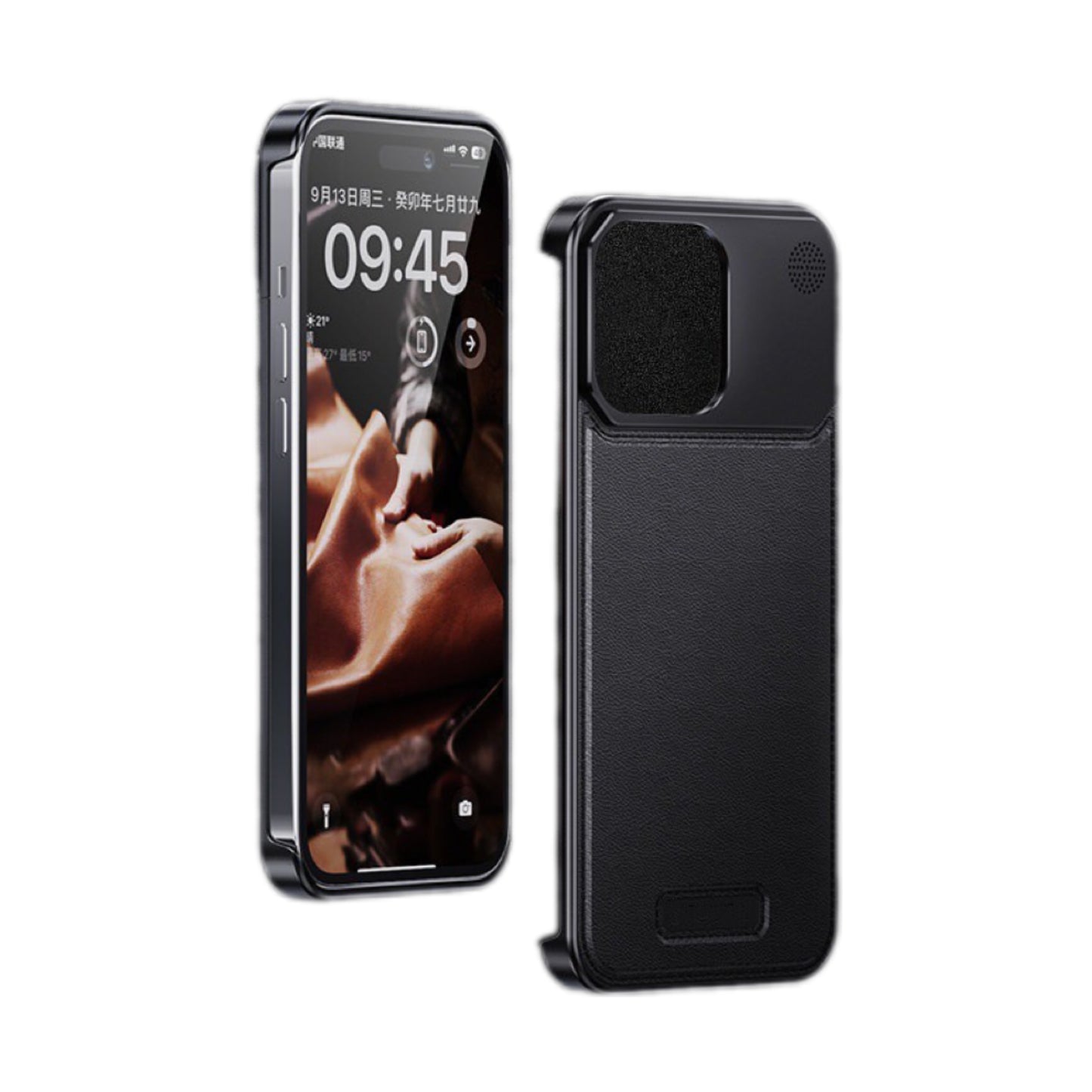 Aluminum Alloy Leather Frameless Aromatherapy iPhone Case Shockproof Cover,Grey Brown