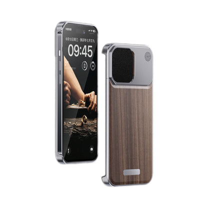 Aluminum Alloy Leather Frameless Aromatherapy iPhone Case Shockproof Cover,Grey Brown
